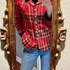 Rare Vintage Red Plaid Blazer with Golden Buttons
